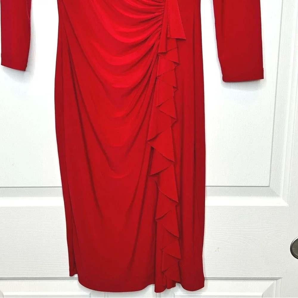 American‎ Living Red 3/4 Sleeve Ruched Sheath Dress Career Cocktail Party